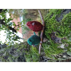 Fugle, strikket i lurex (metalgarn)